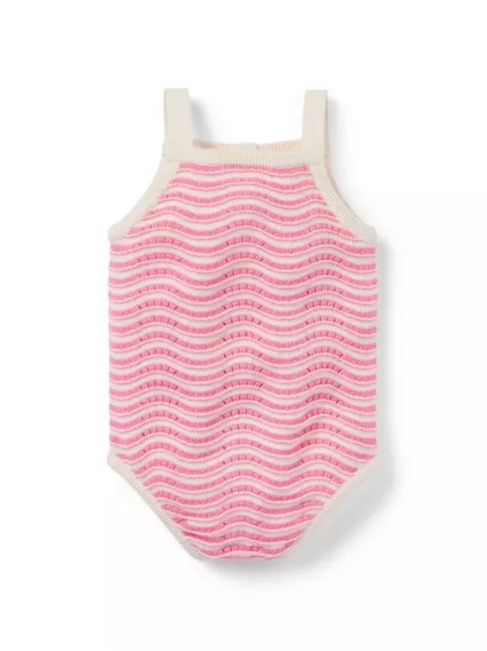 Janie and Jack Pink Wave Knit One-Piece with Cream Trim